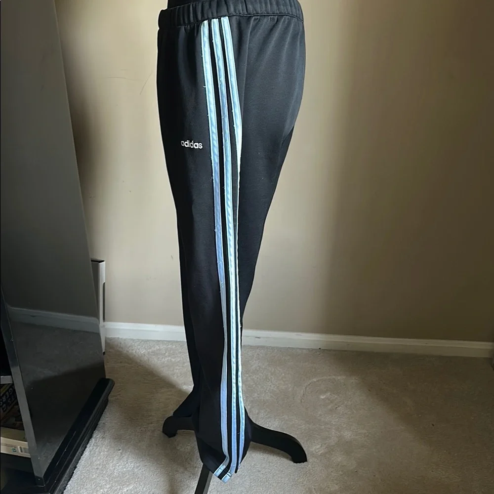 Adidas Black Track Pants with Light Blue Stripes/ Back Pocket - Picture 5 of 14